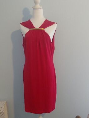 NWT Calvin Klein Red Dress with Gold Bar